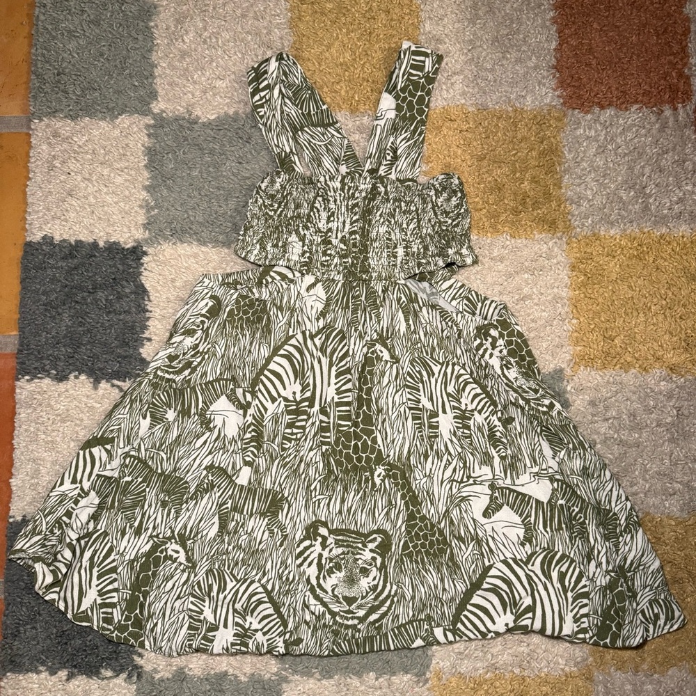 Green and White Dress with Animal Print